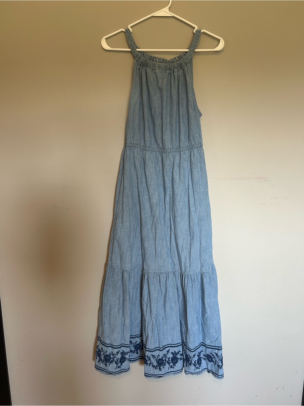 St. John's Bay Light Blue Tiered Maxi Dress with Navy Embroidered Hem